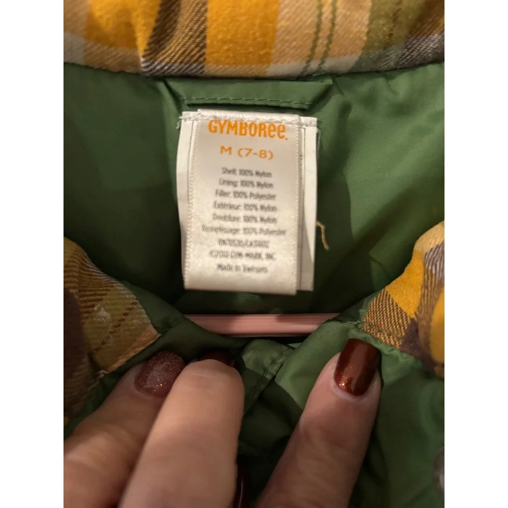 Gymboree Kids Puffer Vest‎ Green Plaid Lined Size M 7-8 Boys